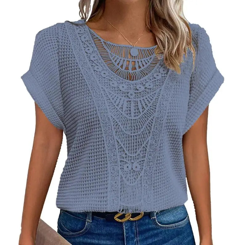 Boho Style Top - Relaxed Fit Blouse with Lace Detail | Comfortable Summer Wear