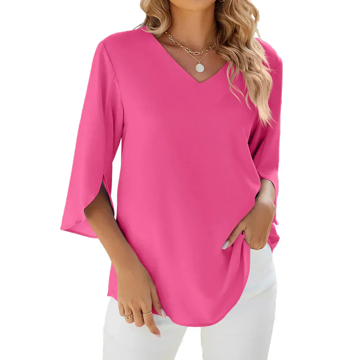 V-Neck Blouse - Lightweight Summer Blouse | Comfortable Polyester Fabric Top