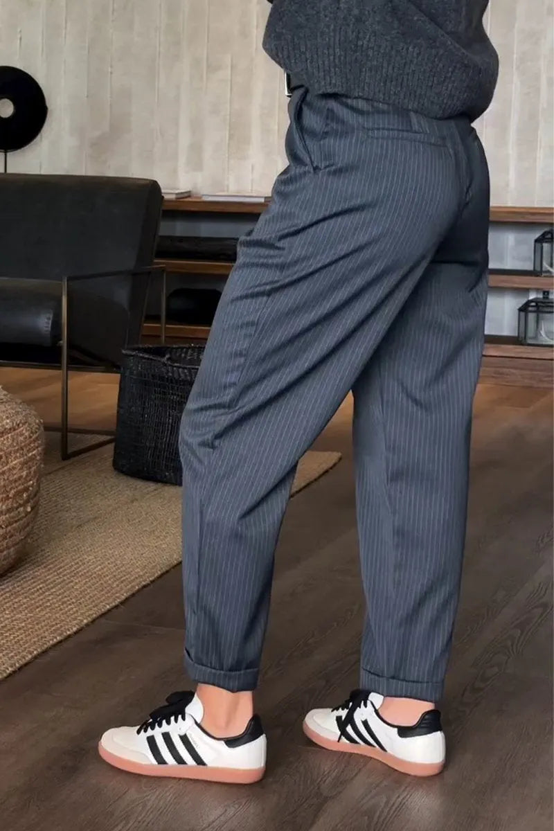 Sleek Tailored Pants | High Waist Pinstripe Trousers for Women - Comfortable Fit