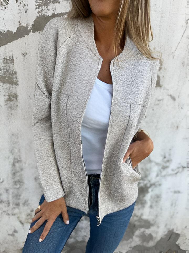 Women's Jacket - Stylish Zip Up Casual Spring Jacket With Pockets