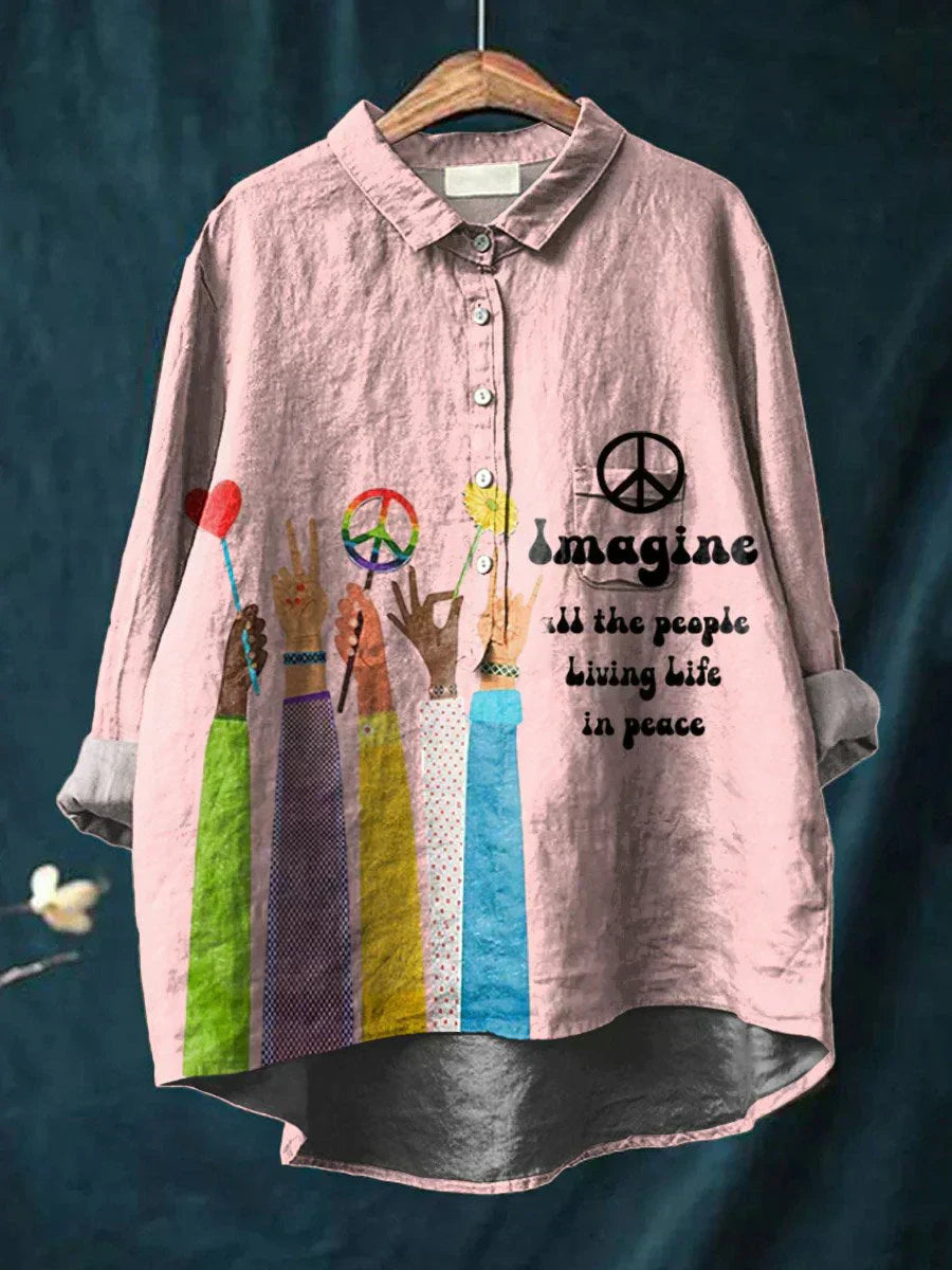 Peace Art Shirt - Boho Chic Long Sleeve Shirt With Vibrant Artistic Print