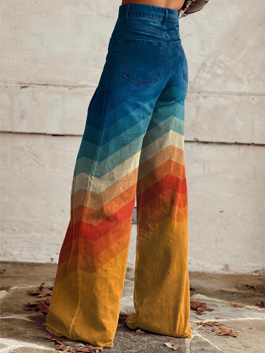 Retro Chevron Pants | Wide Leg Trousers With Vibrant Chevron Design & Flattering Fit