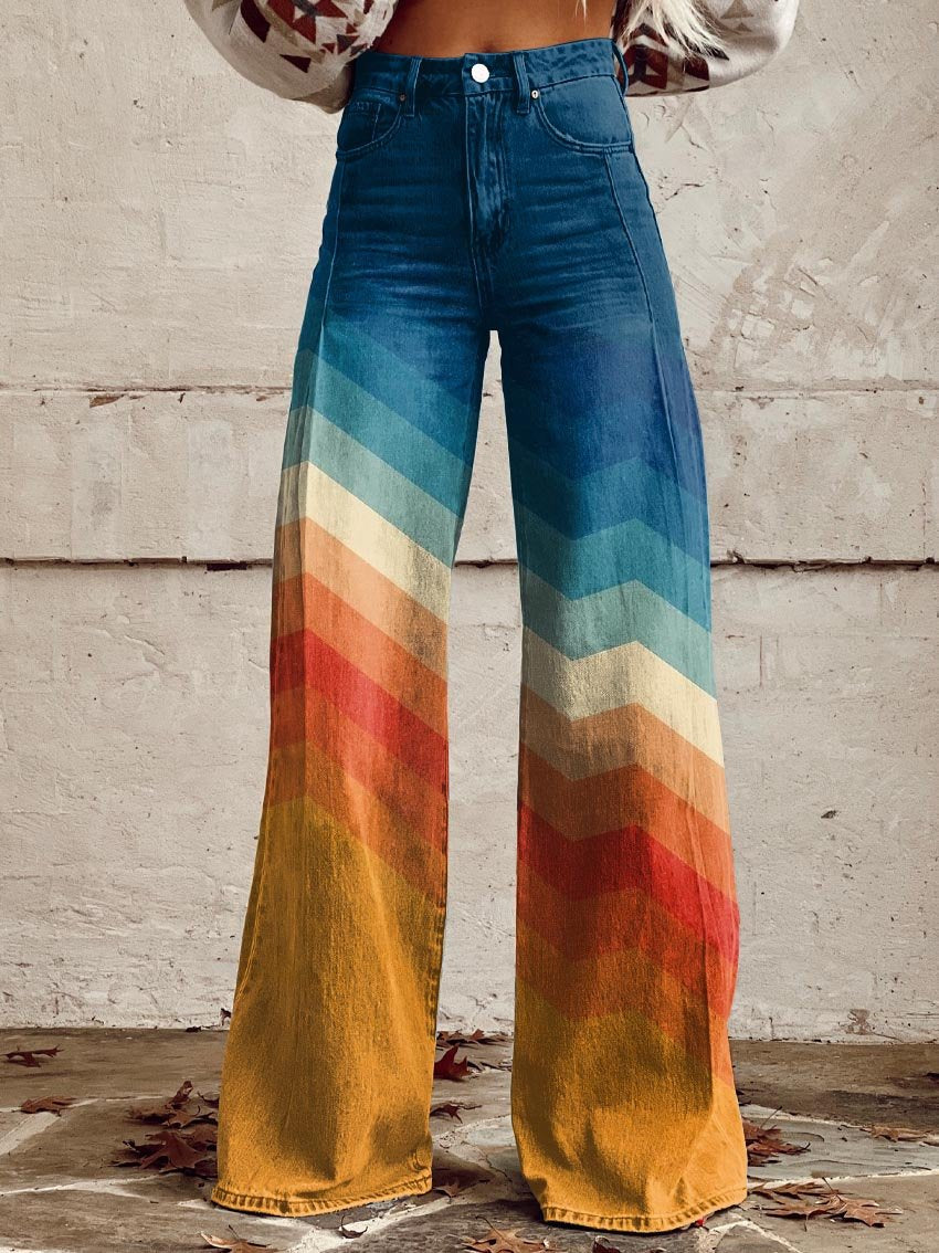 Retro Chevron Pants | Wide Leg Trousers With Vibrant Chevron Design & Flattering Fit