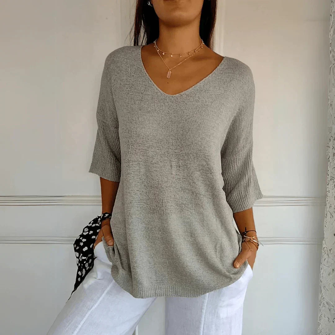 Relaxed Elegant Top – Lightweight Breathable V-Neck Blouse | Versatile Casual Wear