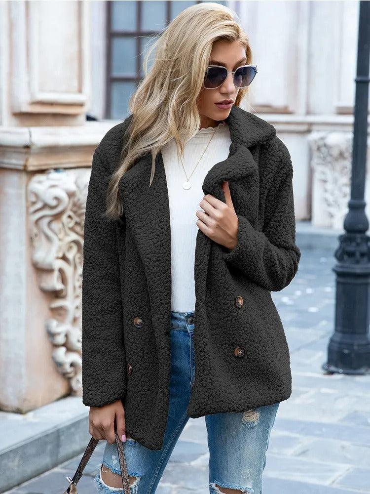 Double Breasted Teddy Coat – Chic Cozy Coat With Plush Fleece Jacket