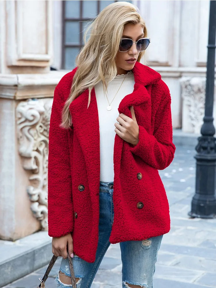 Double Breasted Teddy Coat – Chic Cozy Coat With Plush Fleece Jacket