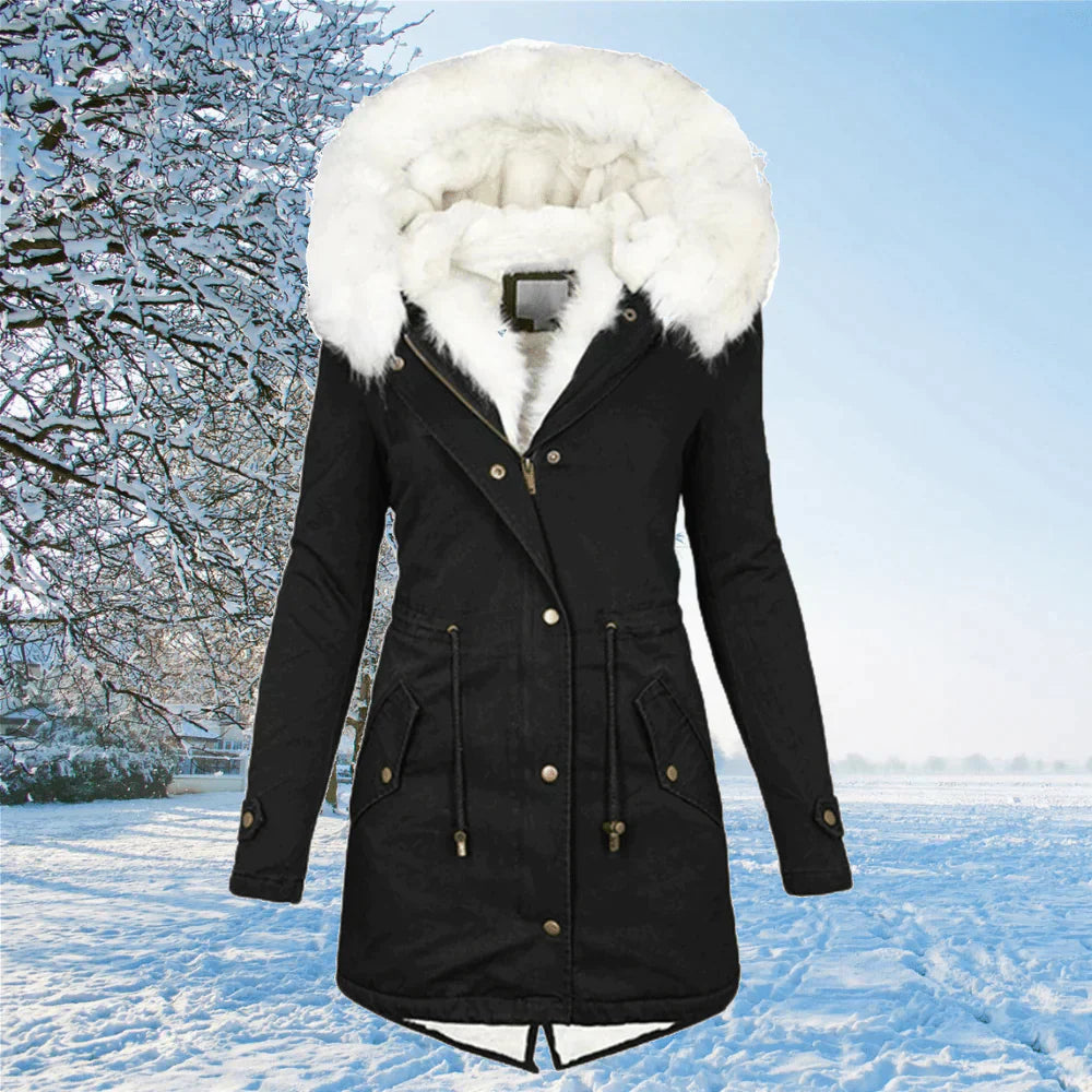 Hooded Fur Lined Jacket – Plus Size Winter Parka Coat With Adjustable Drawstring Waist