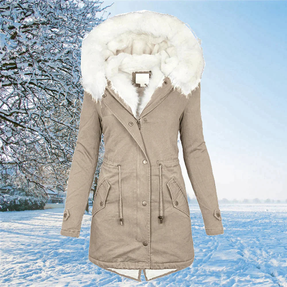 Hooded Fur Lined Jacket – Plus Size Winter Parka Coat With Adjustable Drawstring Waist