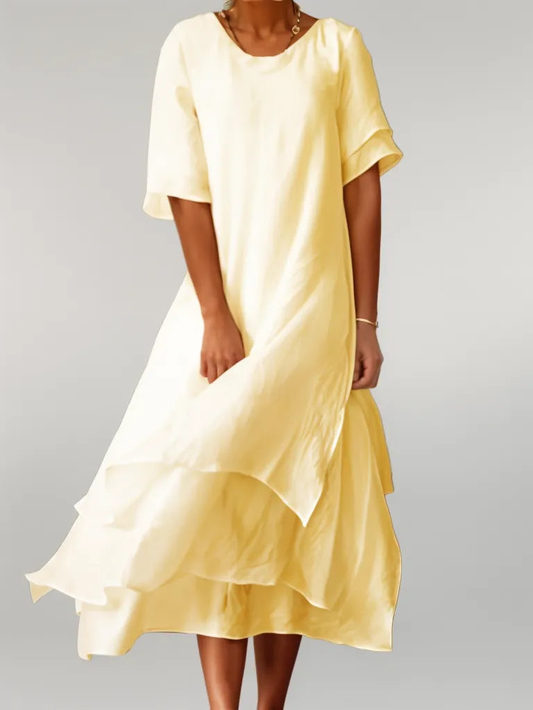 Elegant Cotton Dress – Eloise Long Maxi With Classic Round Neckline & Flattering Fit