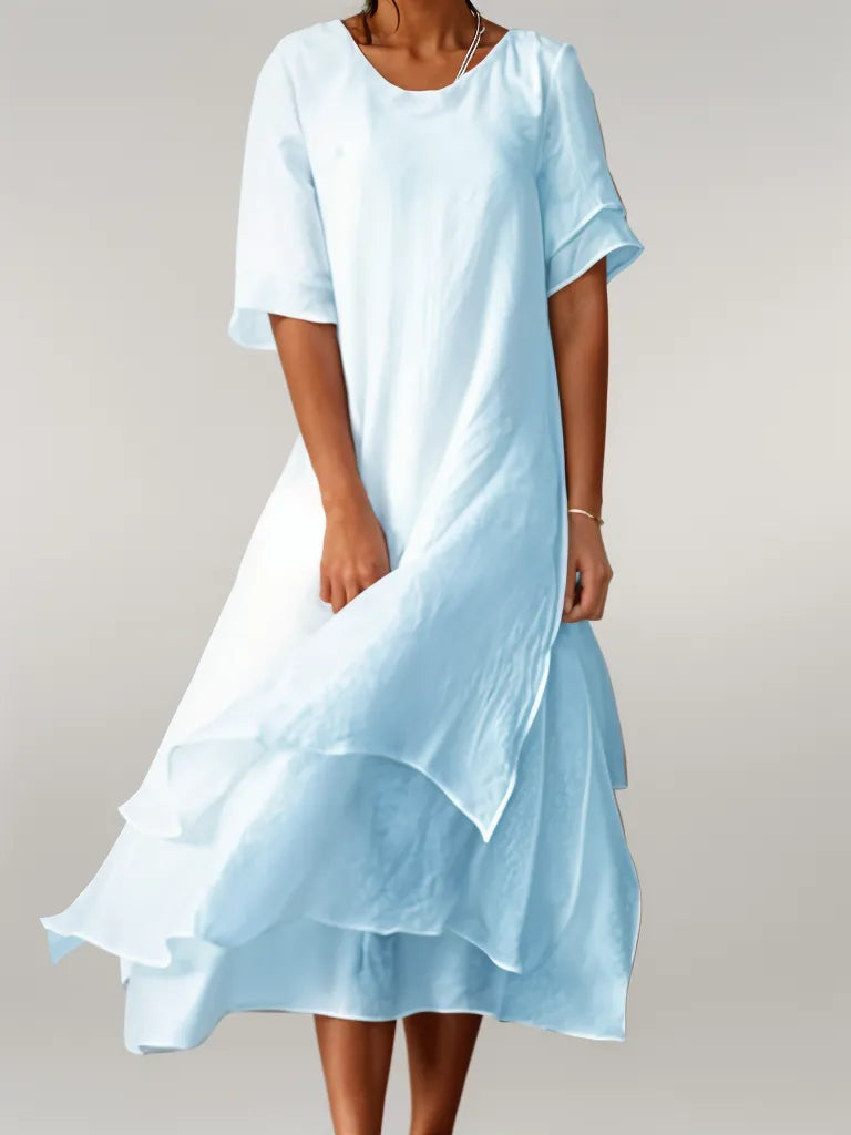 Elegant Cotton Dress – Eloise Long Maxi With Classic Round Neckline & Flattering Fit