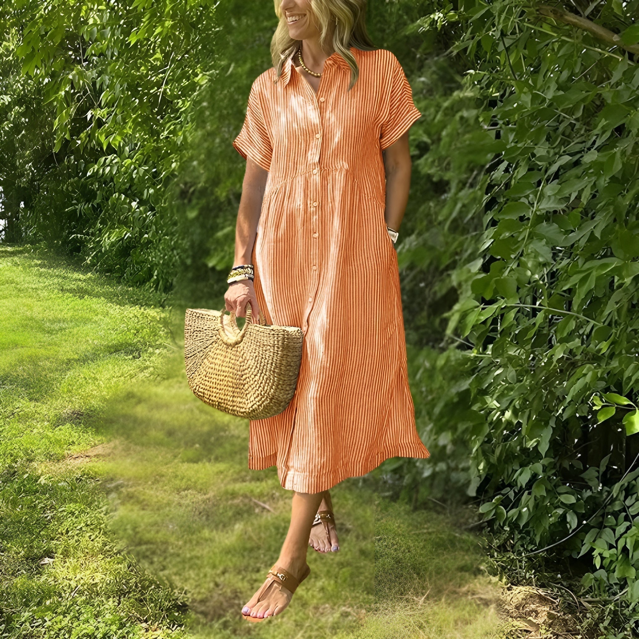 Striped Shirtdress – Flattering Fit Button Up Dress | Classic Cotton Linen Style