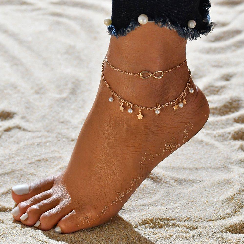 Infinity Anklet Bracelet | Elegant Pearl & Star Charm | Artisan Crafted Sterling Silver Anklet