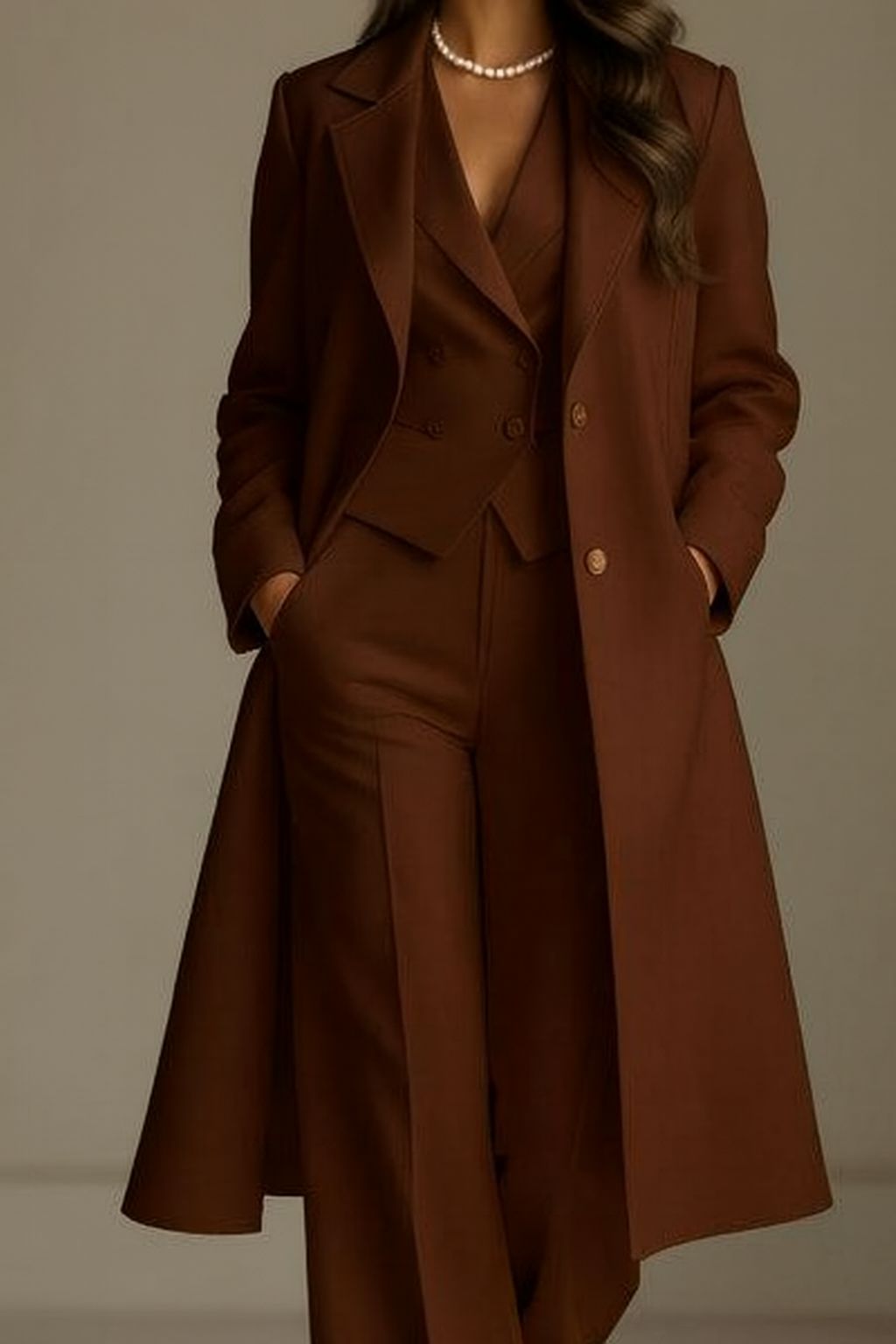 Elegant Three Piece Set – Women's Tailored Blazer, Double Breasted Vest & Matching Trousers