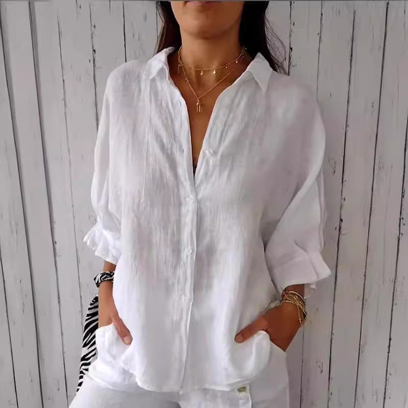 Comfortable Blouse – Tummy Flattering V Neck Button Down With Bow Detail