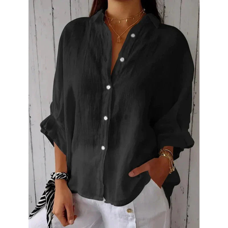 Comfortable Blouse – Women's Loose Fit V-Neck Bow Detail Top for Fall