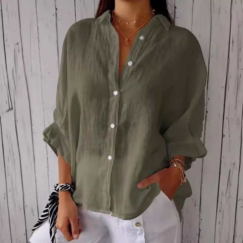 Comfortable Blouse – Women's Loose Fit V-Neck Bow Detail Top for Fall