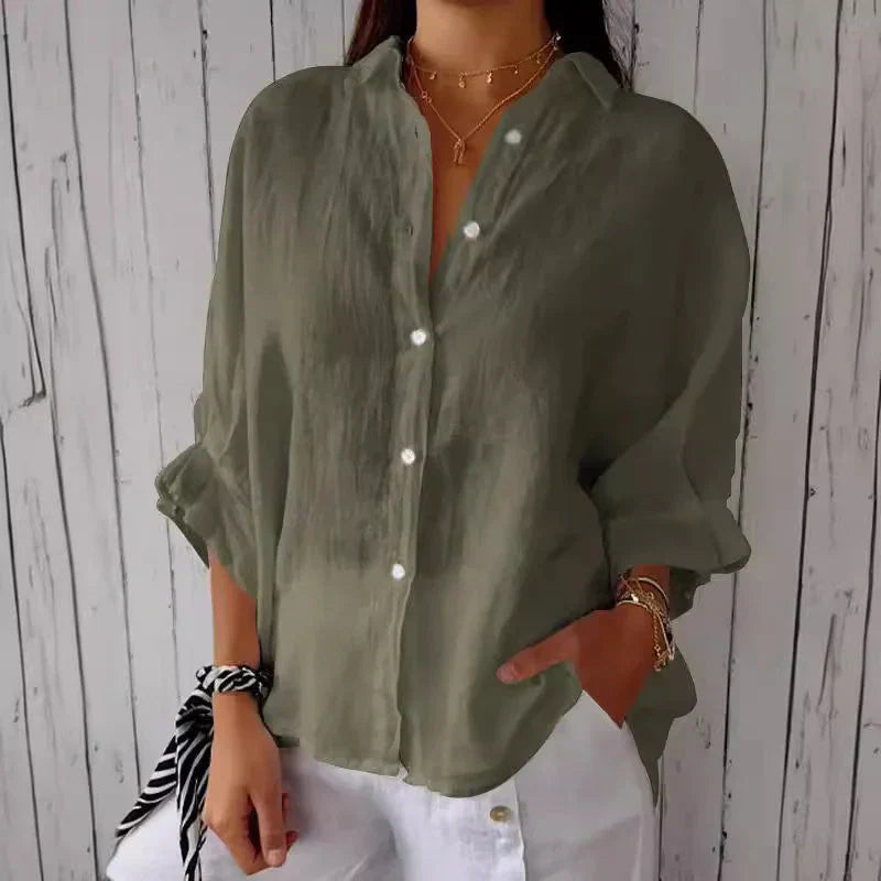 Comfortable Blouse – Women's Loose Fit V-Neck Bow Detail Top for Fall