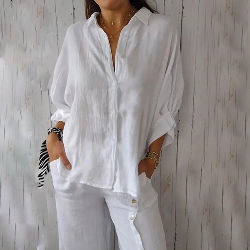 Comfortable Blouse – Tummy Flattering V Neck Button Down With Bow Detail