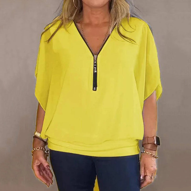 Light Zip Neck Blouse – Breathable Fabric, Modern Zip Neck Top for Workwear
