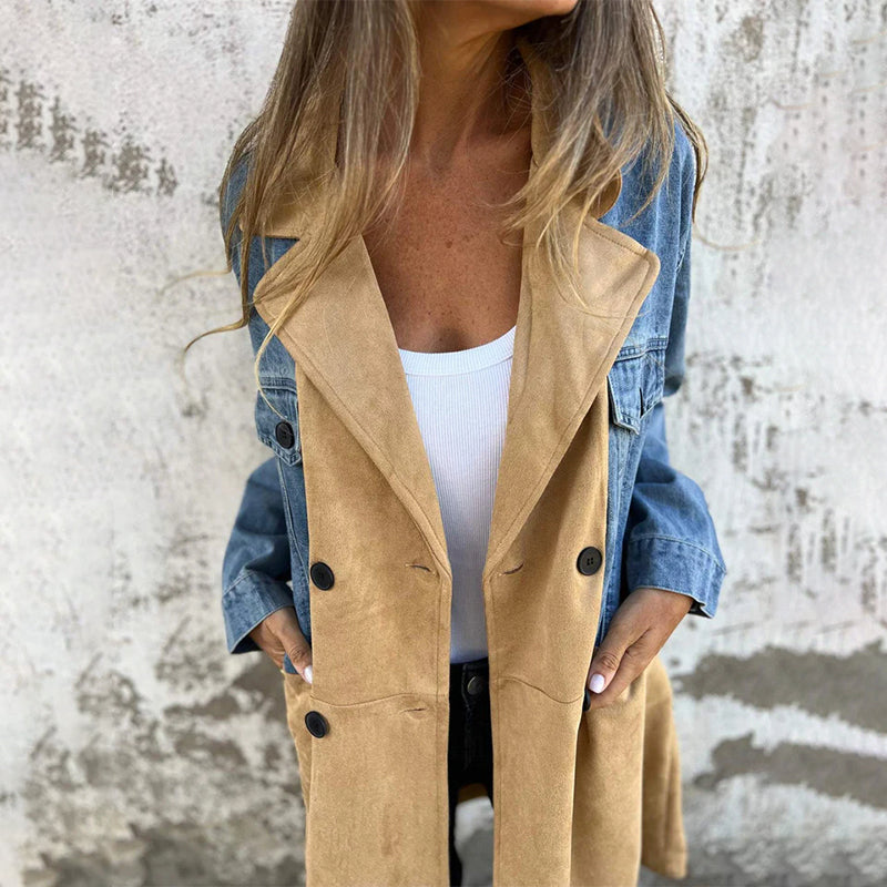 Denim Trench Coat - Mid Length Belted Waist Casual Spring Layering Jacket