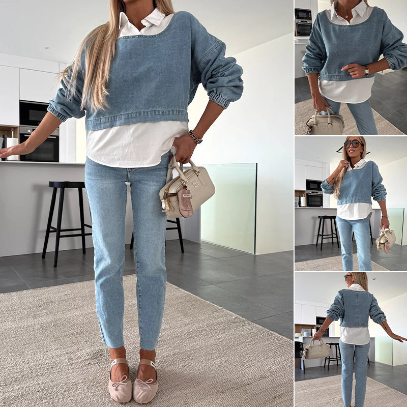 Casual Edge Denim Set – Women's Matching Two-Piece Denim Outfit for Weekend Looks