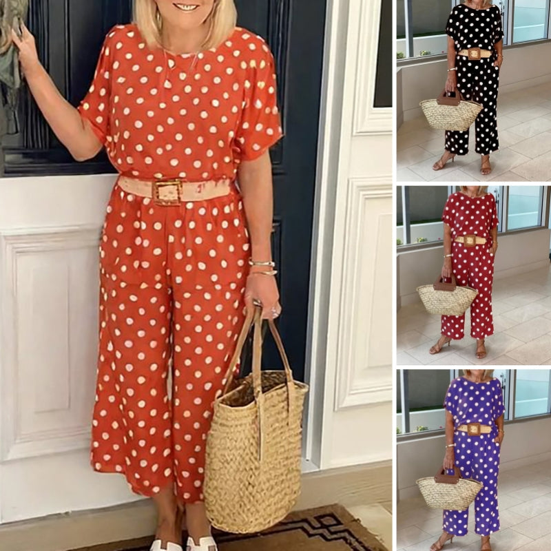 Polka Dot Two-Piece Set – Casual Relaxed Fit Loungewear Outfit For Summer
