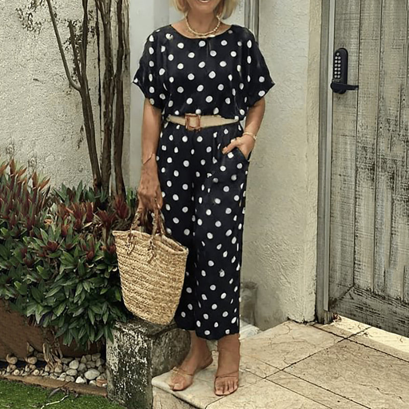 Polka Dot Two-Piece Set – Casual Relaxed Fit Loungewear Outfit For Summer