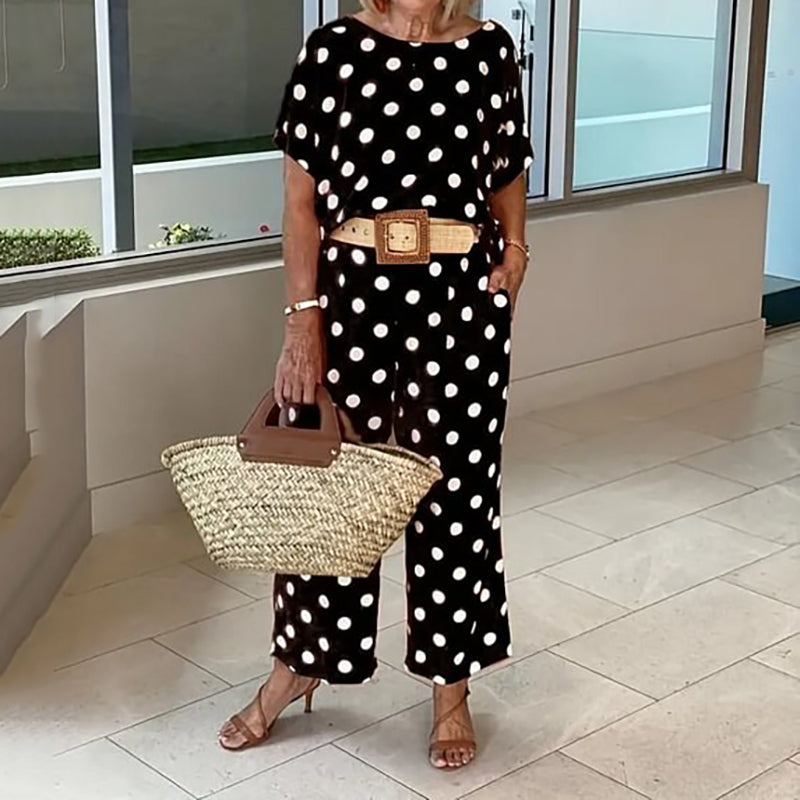 Polka Dot Two-Piece Set – Casual Relaxed Fit Loungewear Outfit For Summer
