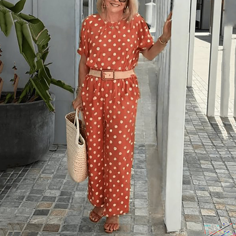 Polka Dot Two-Piece Set – Casual Relaxed Fit Loungewear Outfit For Summer