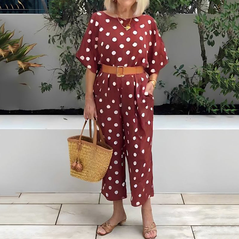 Polka Dot Two-Piece Set – Casual Relaxed Fit Loungewear Outfit For Summer
