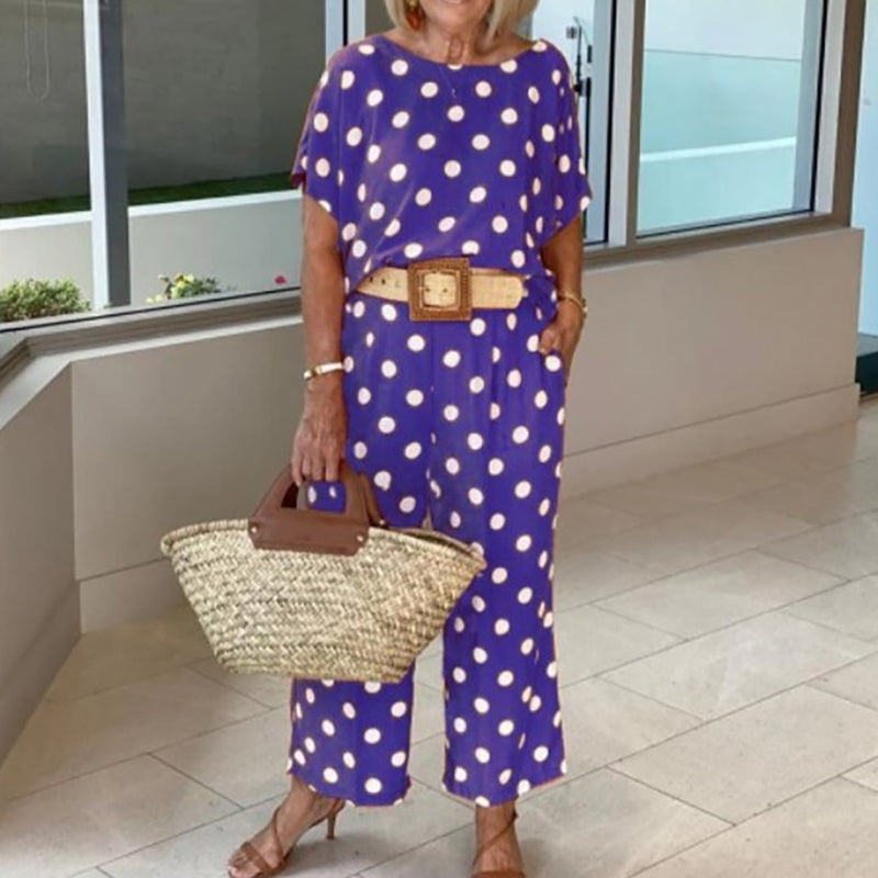 Polka Dot Two-Piece Set – Casual Relaxed Fit Loungewear Outfit For Summer