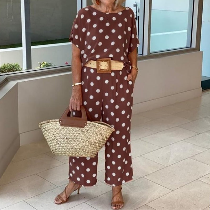 Polka Dot Two-Piece Set – Casual Relaxed Fit Loungewear Outfit For Summer