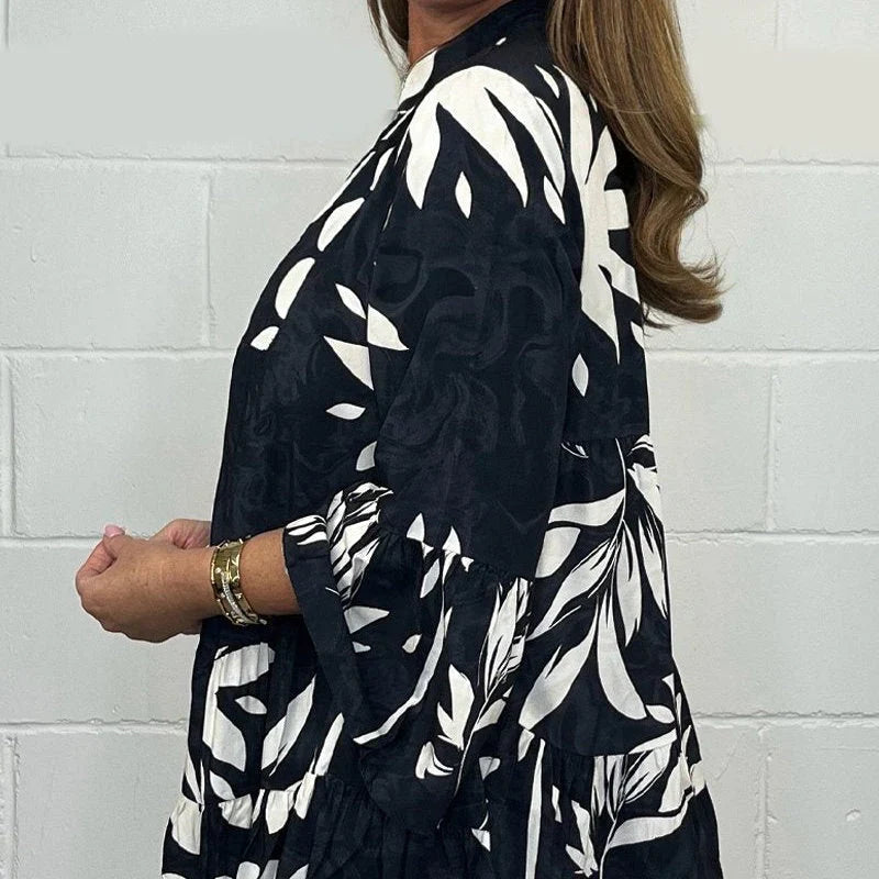 Blusa Mangas Acampanadas - Petra Con Volantes En Dobladillo, Estampado Hojas