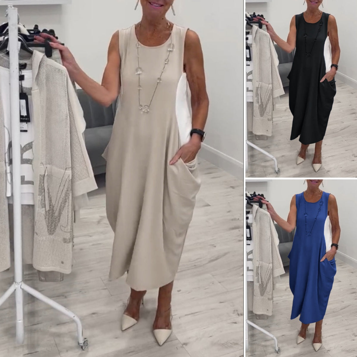 Sleeveless Dress With Pockets - Lightweight Summer Cotton Linen Dress For Women