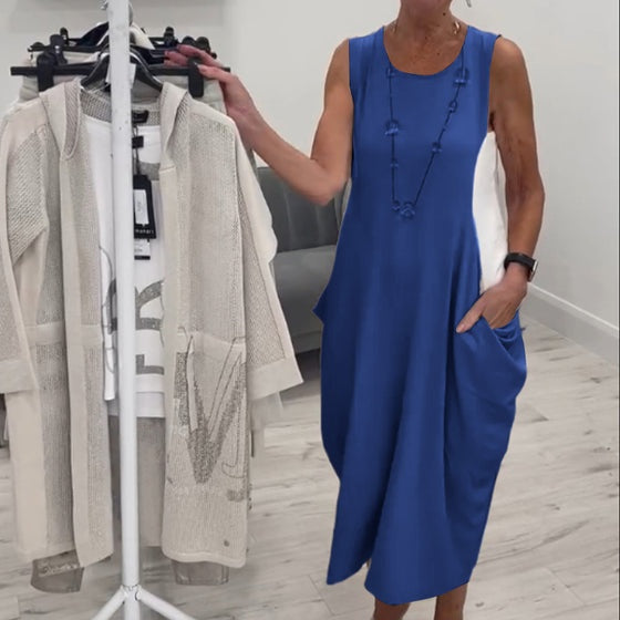 Sleeveless Dress With Pockets - Lightweight Summer Cotton Linen Dress For Women