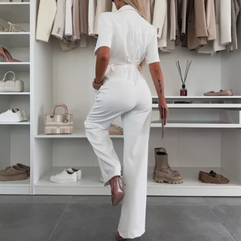 Women Jumpsuit Waist Tie – Button Down Casual Work Jumpsuit With Adjustable Belt