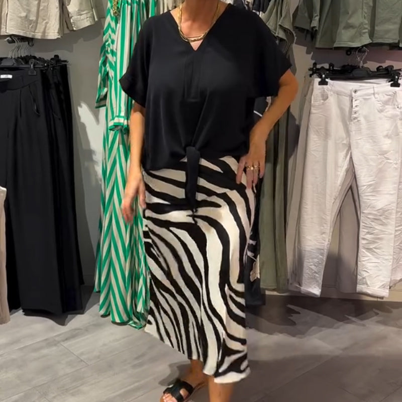 Women's Knot Blouse Set – Elegant Midi Skirt Outfit | Stylish Office & Casual Wear