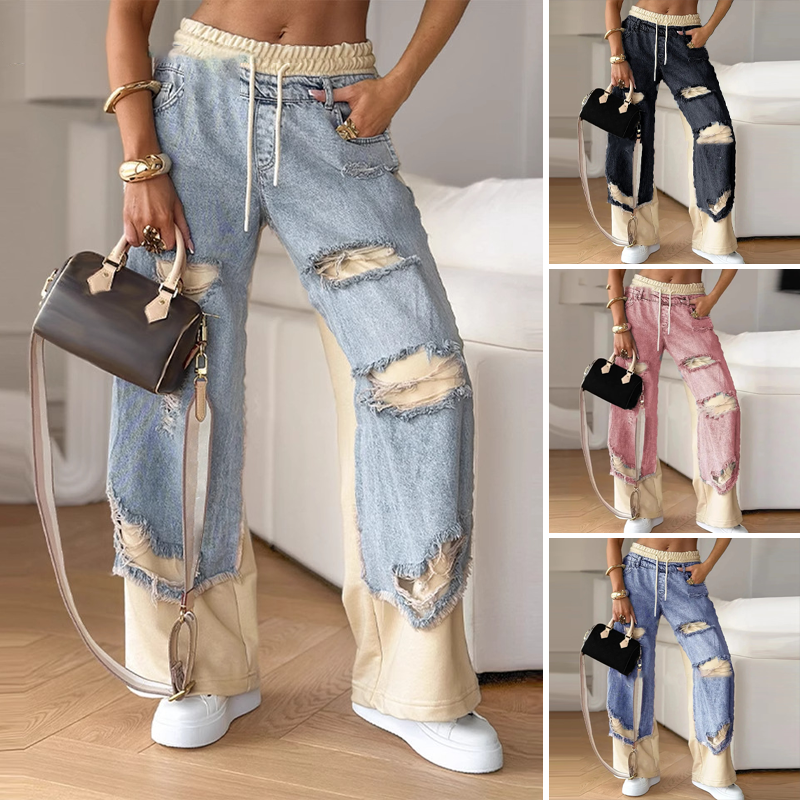 Patchwork Denim Pants – Wide Leg Jeans With Bold Retro Style & Comfortable Fit
