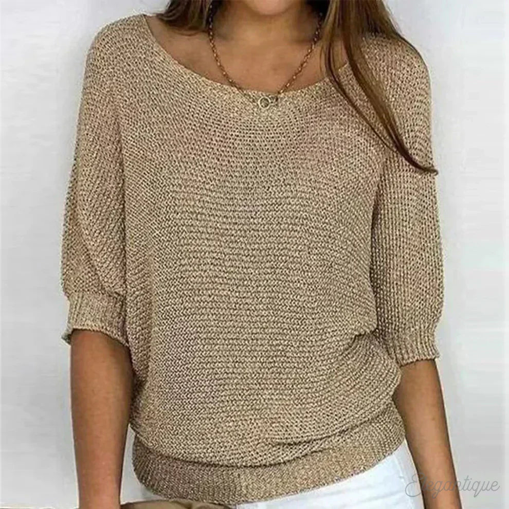 Relaxed Knit Top – Soft Knit Fabric Casual Layering Top For Women’s Everyday Wear