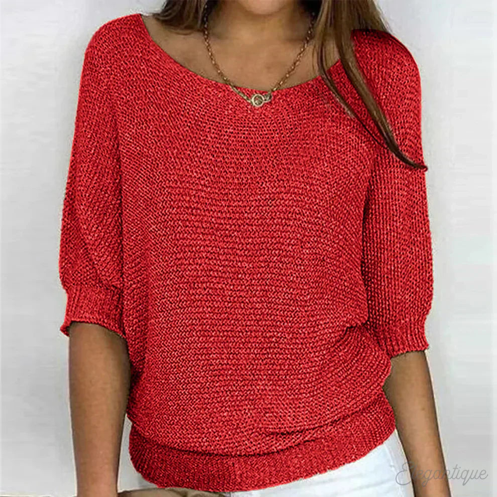 Relaxed Knit Top – Soft Knit Fabric Casual Layering Top For Women’s Everyday Wear