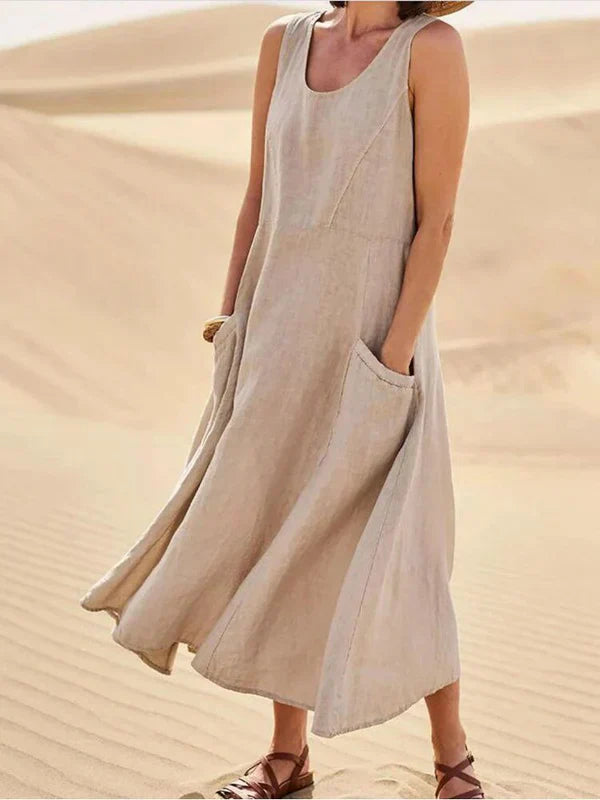 Soft Linen Dress – Lightweight Casual Summer Dress With Side Pockets