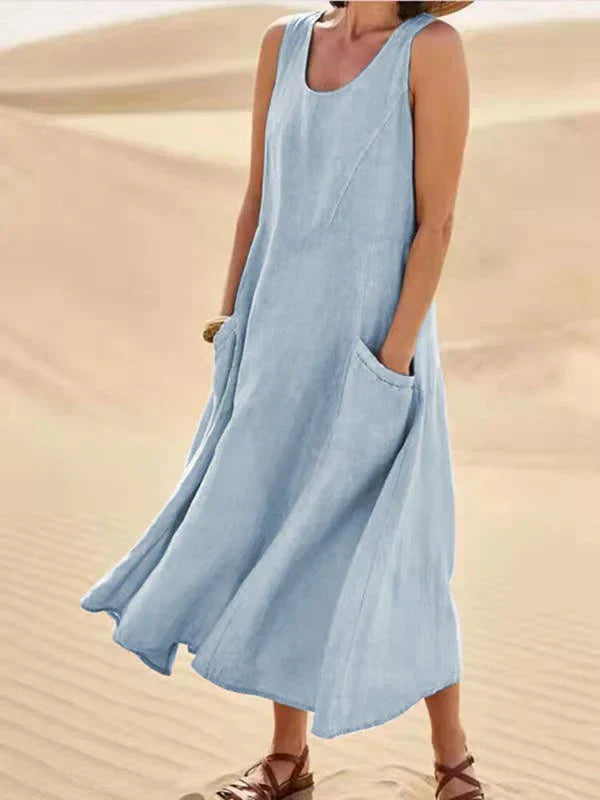 Soft Linen Dress – Lightweight Casual Summer Dress With Side Pockets