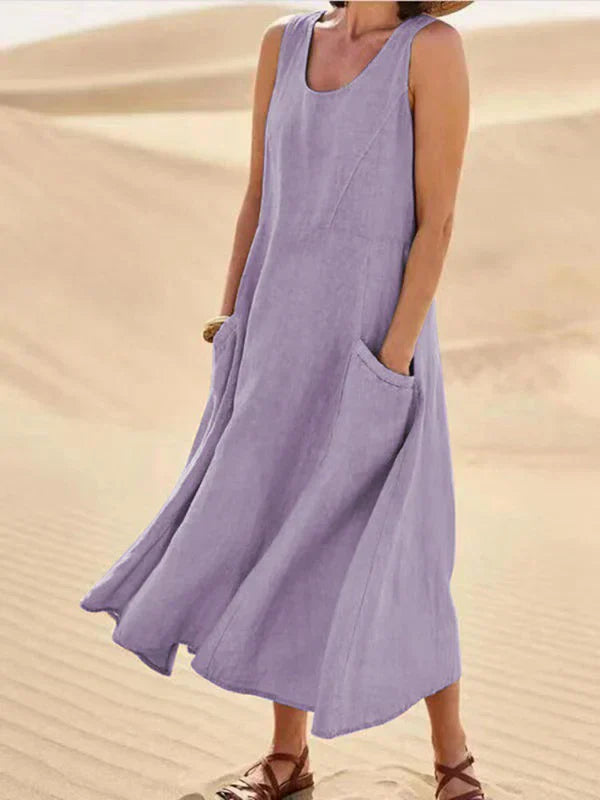 Soft Linen Dress – Lightweight Casual Summer Dress With Side Pockets
