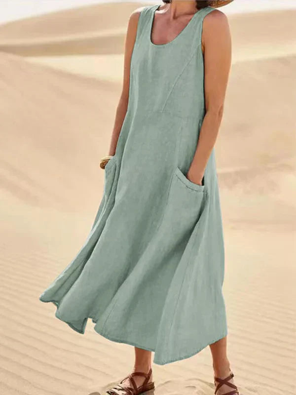 Soft Linen Dress – Lightweight Casual Summer Dress With Side Pockets