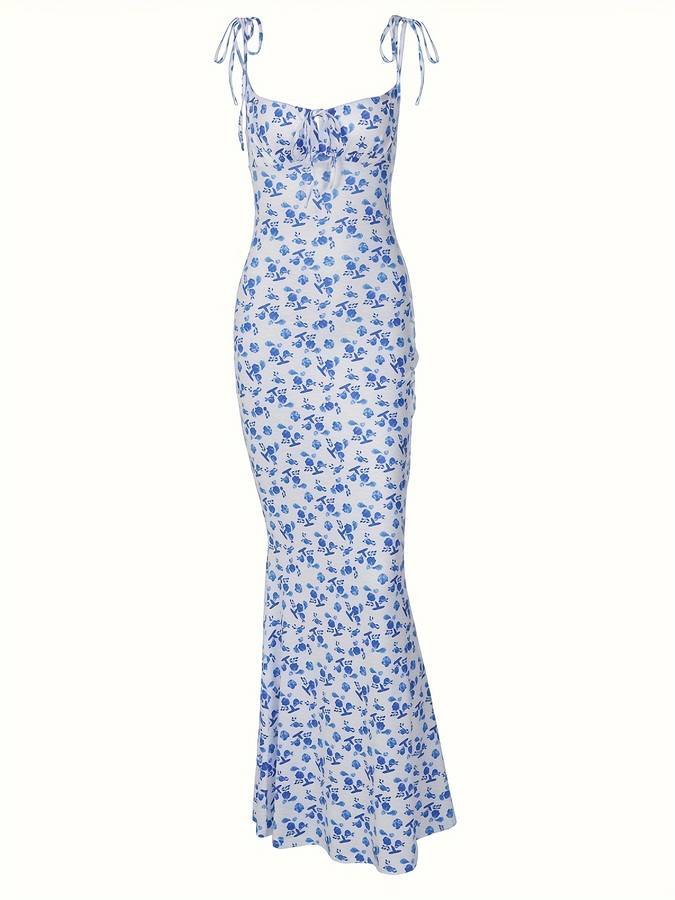 Summer Lace-Up Dress - Floral Sleeveless Casual Dress with Adjustable Fit