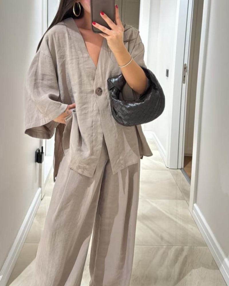 Cozy V-Neck Set – Women's Lounge Set With Soft Breathable Fabric & Relaxed Fit