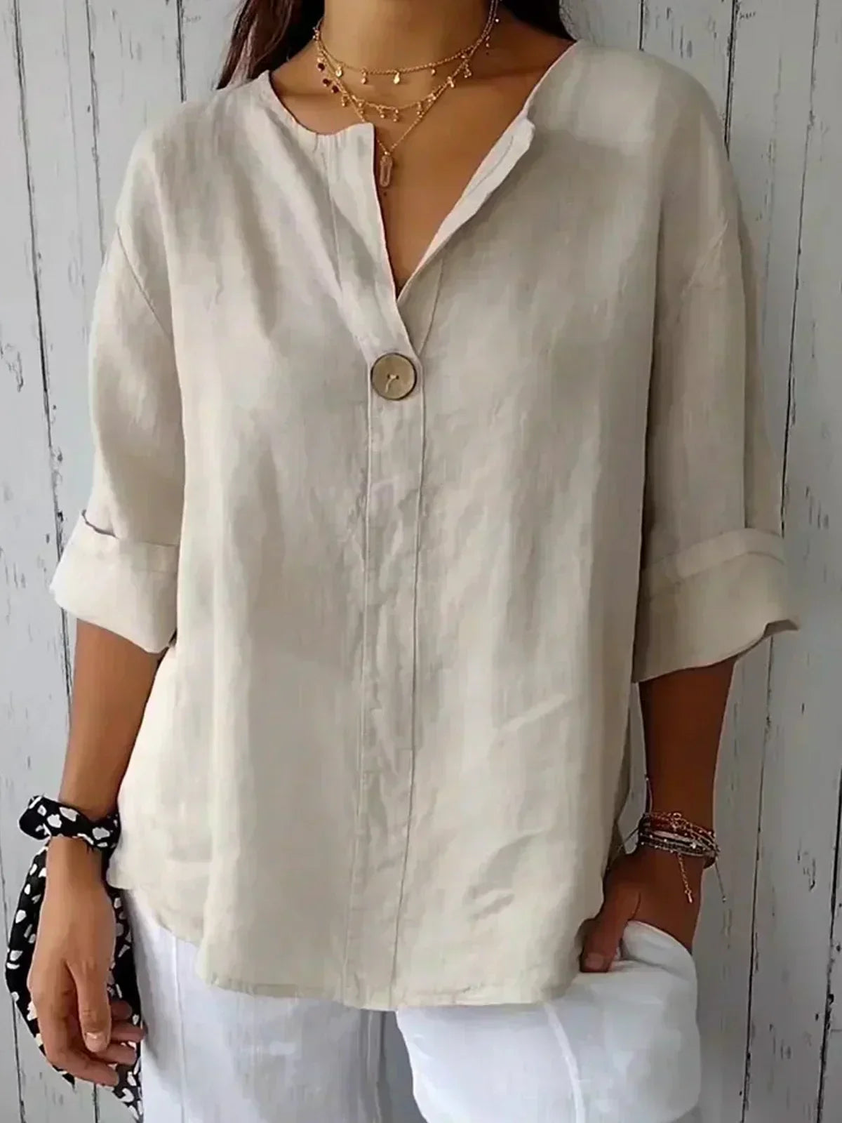 Casual V-Neck Blouse - Women's Relaxed Fit Lightweight Top | Minimalist Design