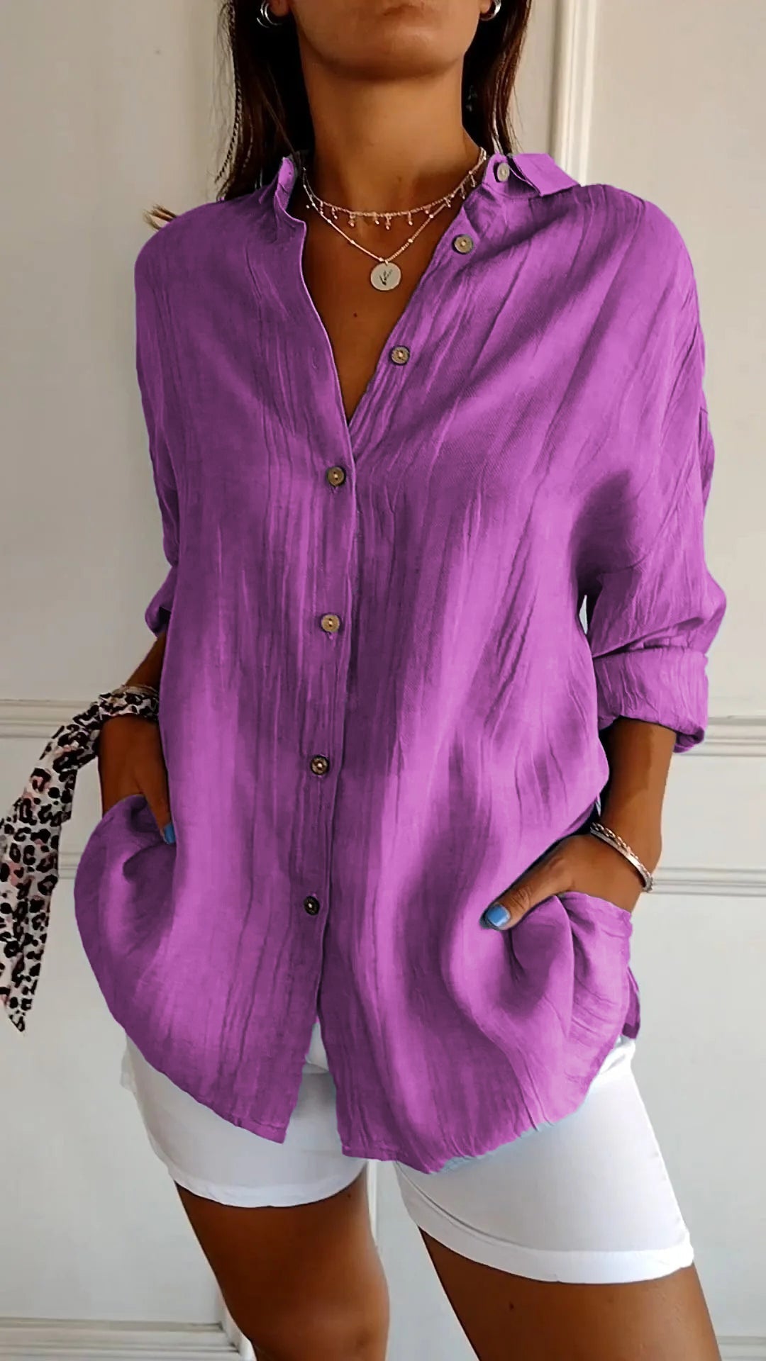 Elegant Oversized Blouse - Lightweight V-Neck Flowing Women's Blouse for Comfort