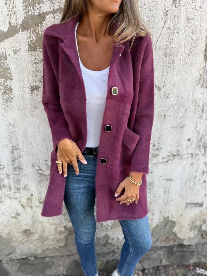 Cozy Layering Jacket – Soft Wool Blend Button Up Coat with Deep Pockets