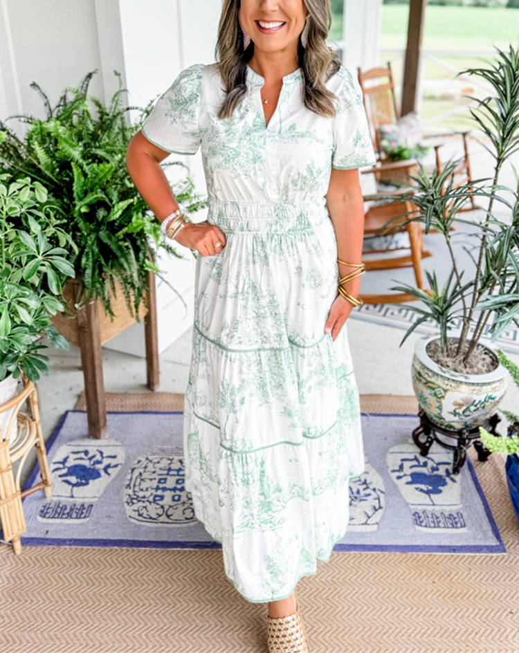 Timeless Toile Maxi Dress – Elegant Toile Print, Soft Breathable Fabric, Summer & Spring